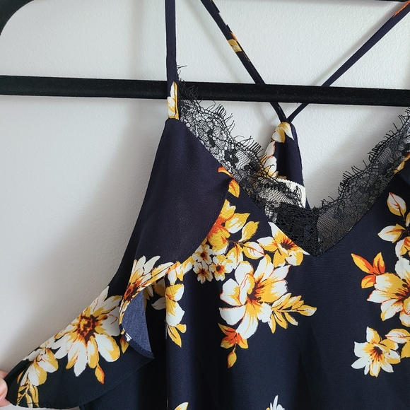 MONTEAU Navy Blue &Yellow  Floral Halter Dress - Picture 5 of 8